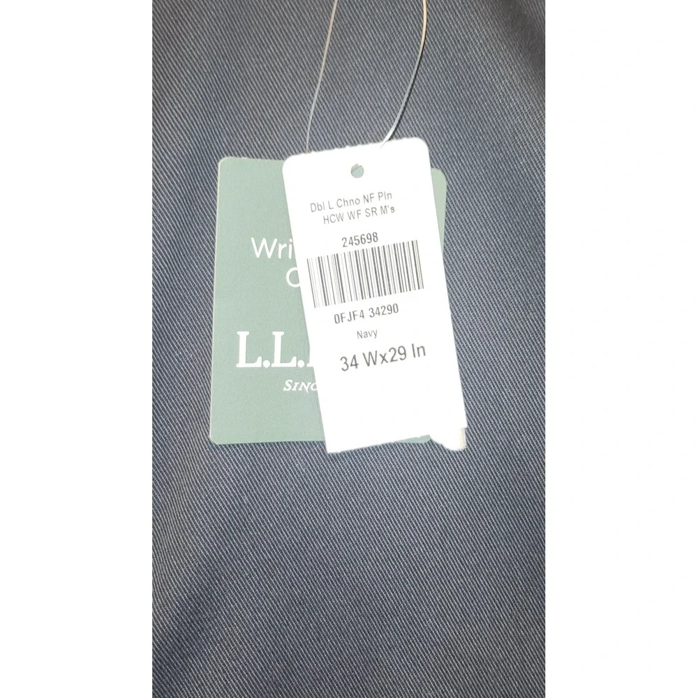 LL Bean Mens Double L Chino Comfort Waist Navy Blue Pants 34x29 245698 NEW